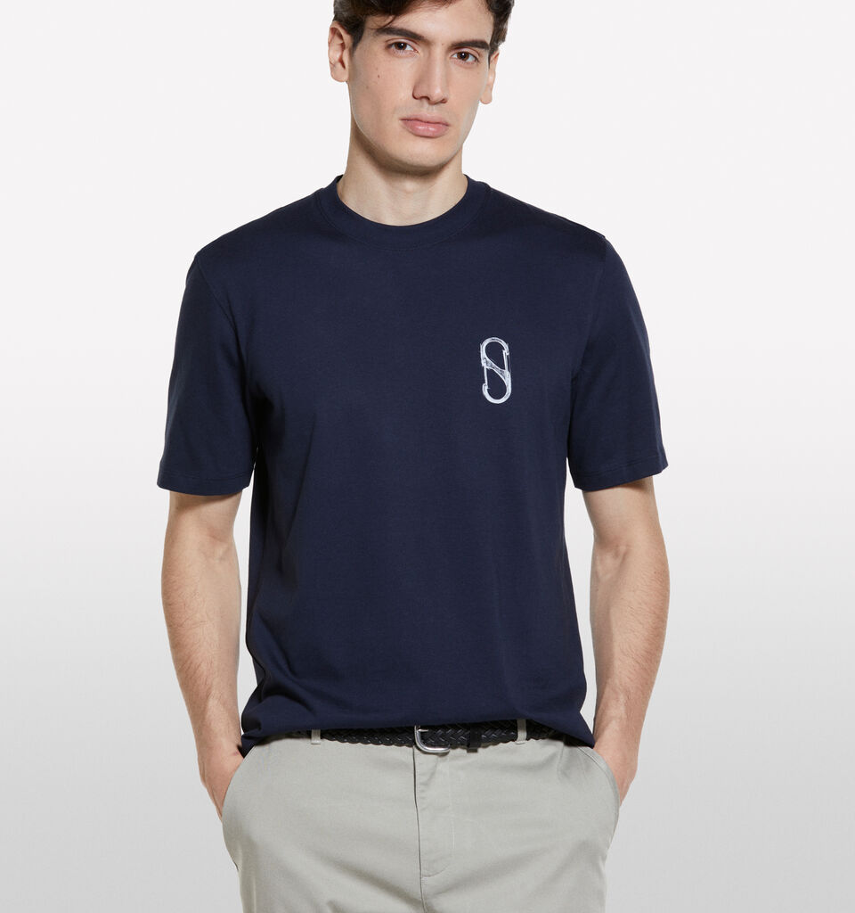 Blue t-shirt with print - men's short sleeve t-shirts - Dark Blue | Sisley image number 4